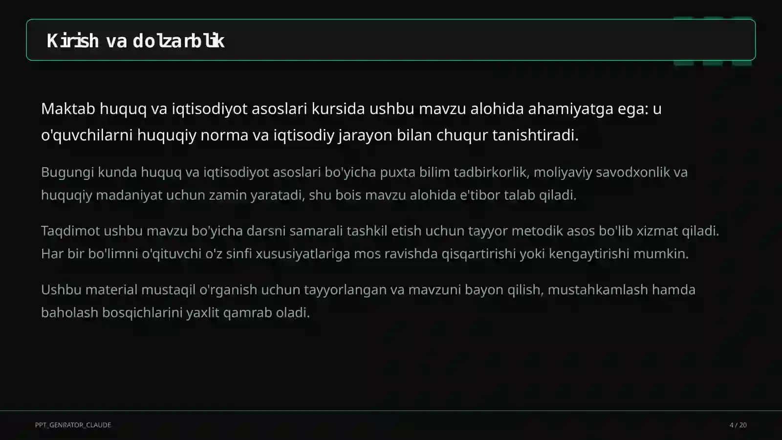 O'zbekiston Respublikasi Konstitutsiyasi: asosiy tamoyillar (9-sinf) 4