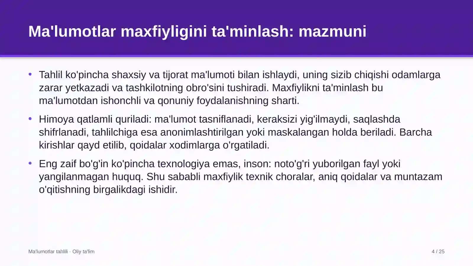 Ehtiyot qismlar do'konlarida ma'lumotlar bilan ishlashda maxfiylikni ta'minlash 4