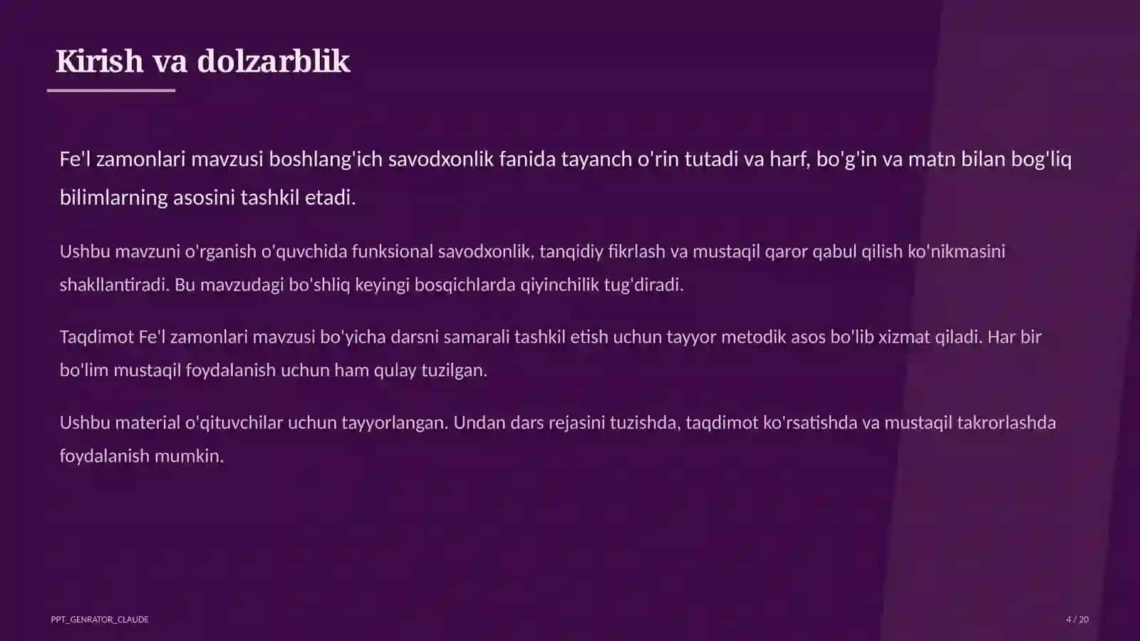 Fe'l zamonlari (4-sinf) 4