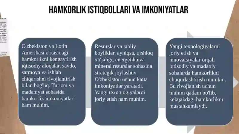 Oʻzbekiston bilan lotin amerikasi tashqi hamkorligi haqida 4