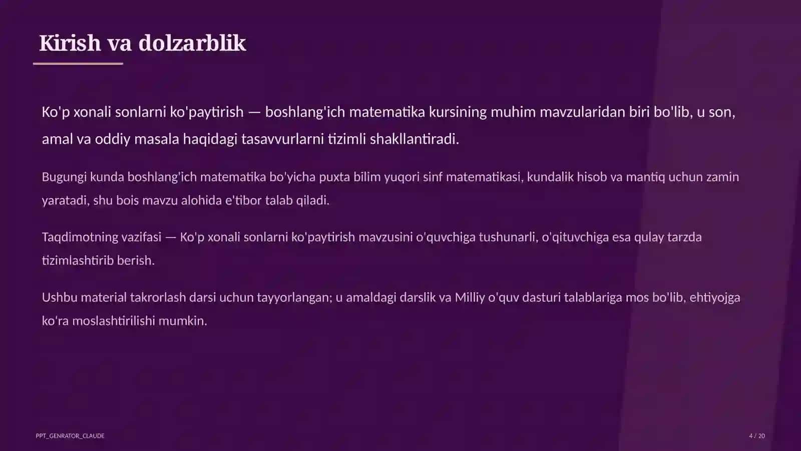 Ko'p xonali sonlarni ko'paytirish (4-sinf) 4