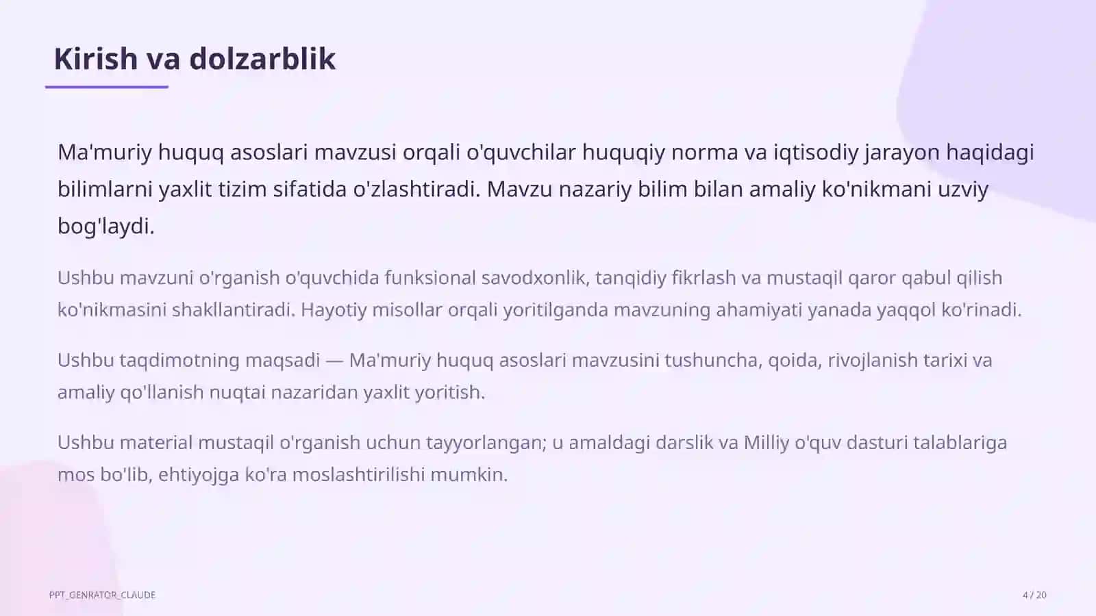 Ma'muriy huquq asoslari (10-sinf) 4