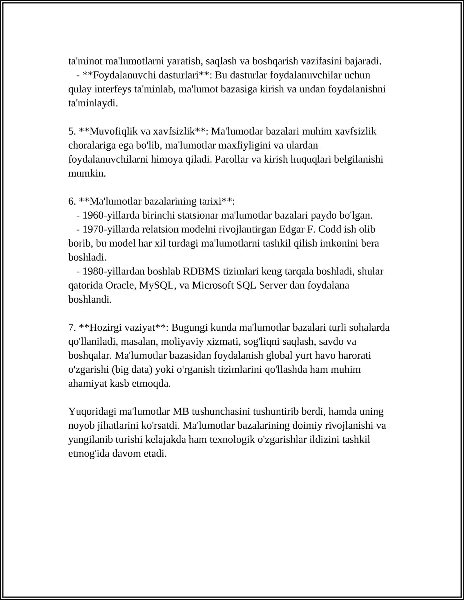 MA'LUMOTLAR BAZASINI REJALASHTIRISH, LOYIHALASHLASH VA ADMINISTRATORLASH 4