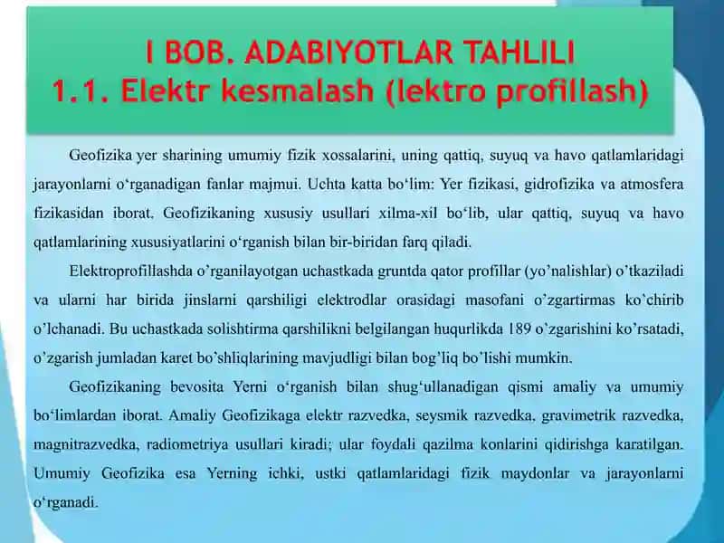 ELEKTR KESMALASH (LEKTRO PROFILLASH). VERTIKAL ELEKTR ZONDLASH USULI 4