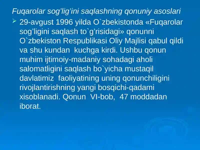 Sog’liqni saqlash tizimida birlamchi tibbiy sanitariya yordamni tashkil etish. Shaxar va qishloq aholisiga tibbiy yordamni tashkil etish. 4