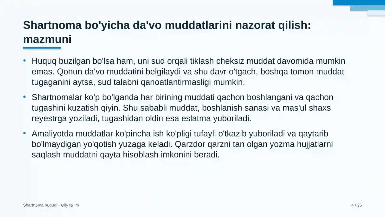 Ko'p qavatli uylar qurilishida shartnoma bo'yicha da'vo muddatlarini nazorat qilish 4
