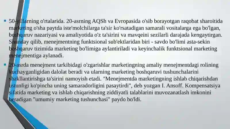 NATIJAVIYLIKKA YO’NALTIRILGAN MARKETING MENEJMENTI 4