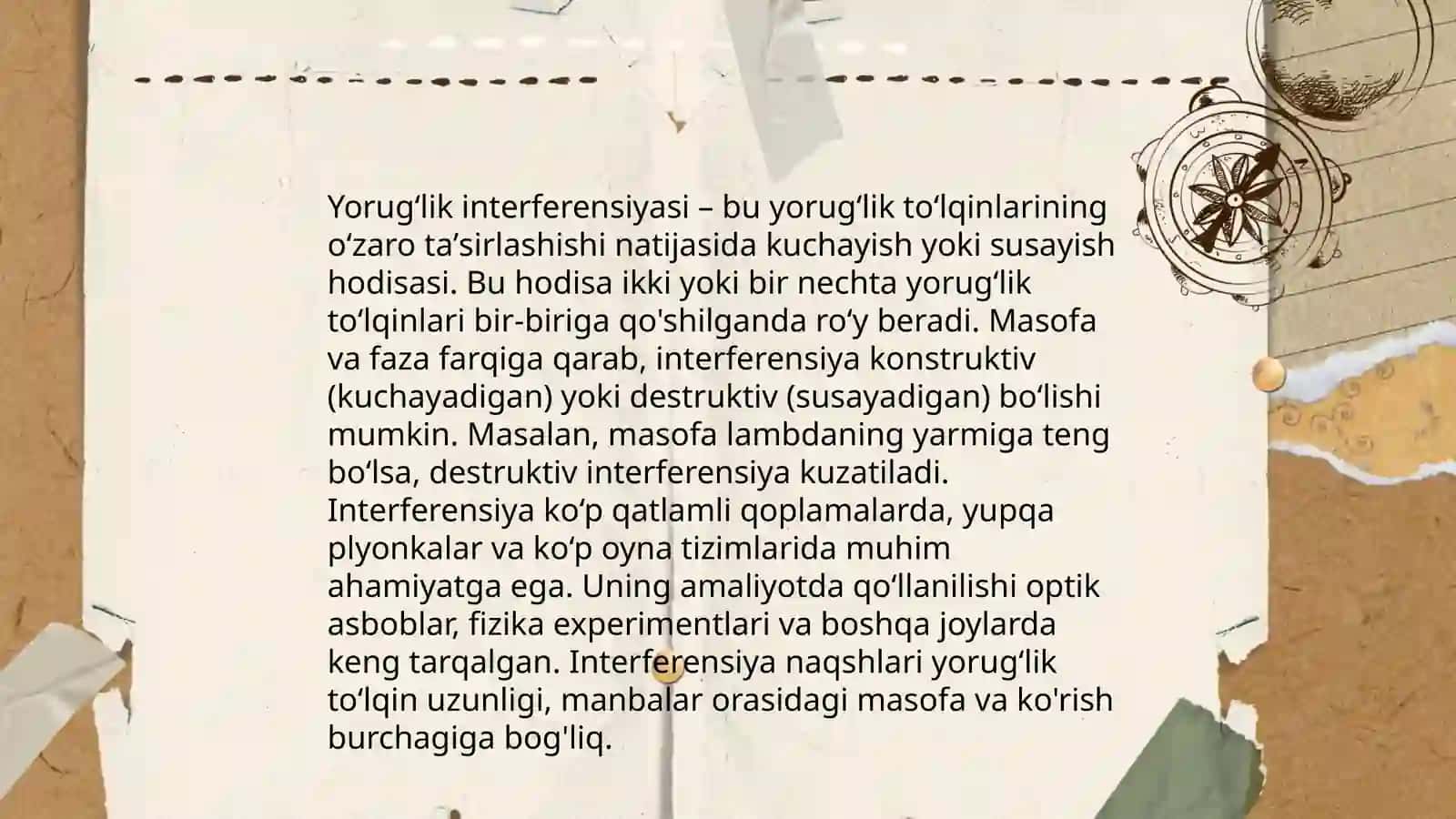 Yorugʻlikning toʻlqin tabiati.Interferensiya hodisasi.Difraksiya va ularning tibbiyotda qoʻllanilishi 4