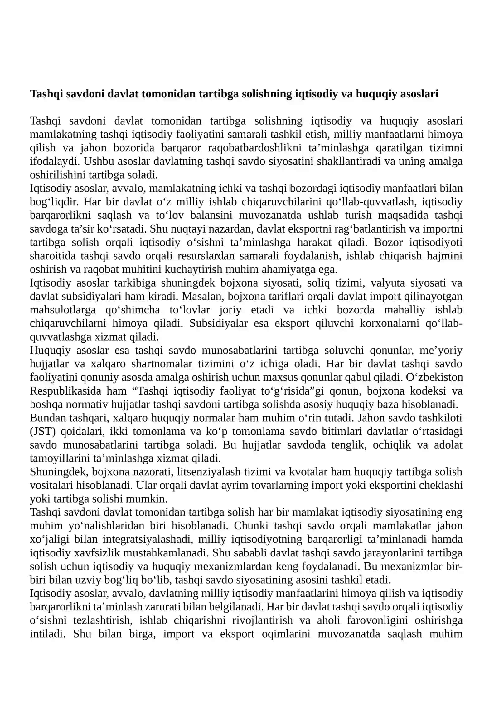 Tashqi savdoni davlat tomonidan tartibga solish va boshqarish yo‘llar 4