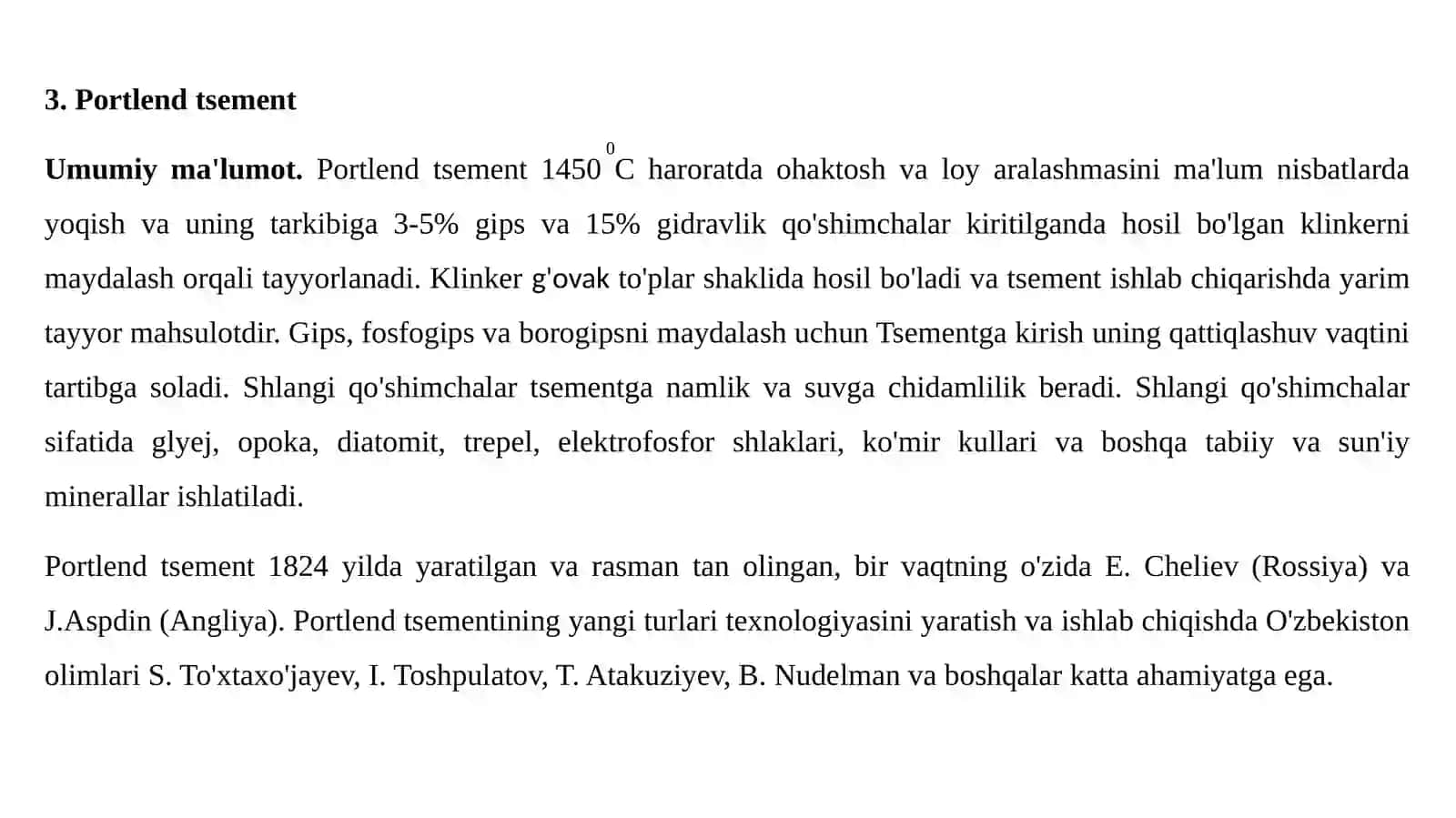 Gidravlik bog'lovchi moddalar. Gidravlik bog'lovchi portlantsement, xom-ashyosi, ishlab chiqarish usullari, texnologiyasi, xossalari 4