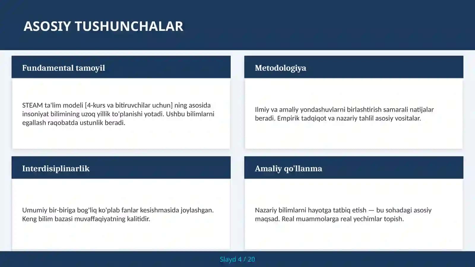 STEAM TA'LIM MODELI [4-KURS VA BITIRUVCHILAR UCHUN] 4