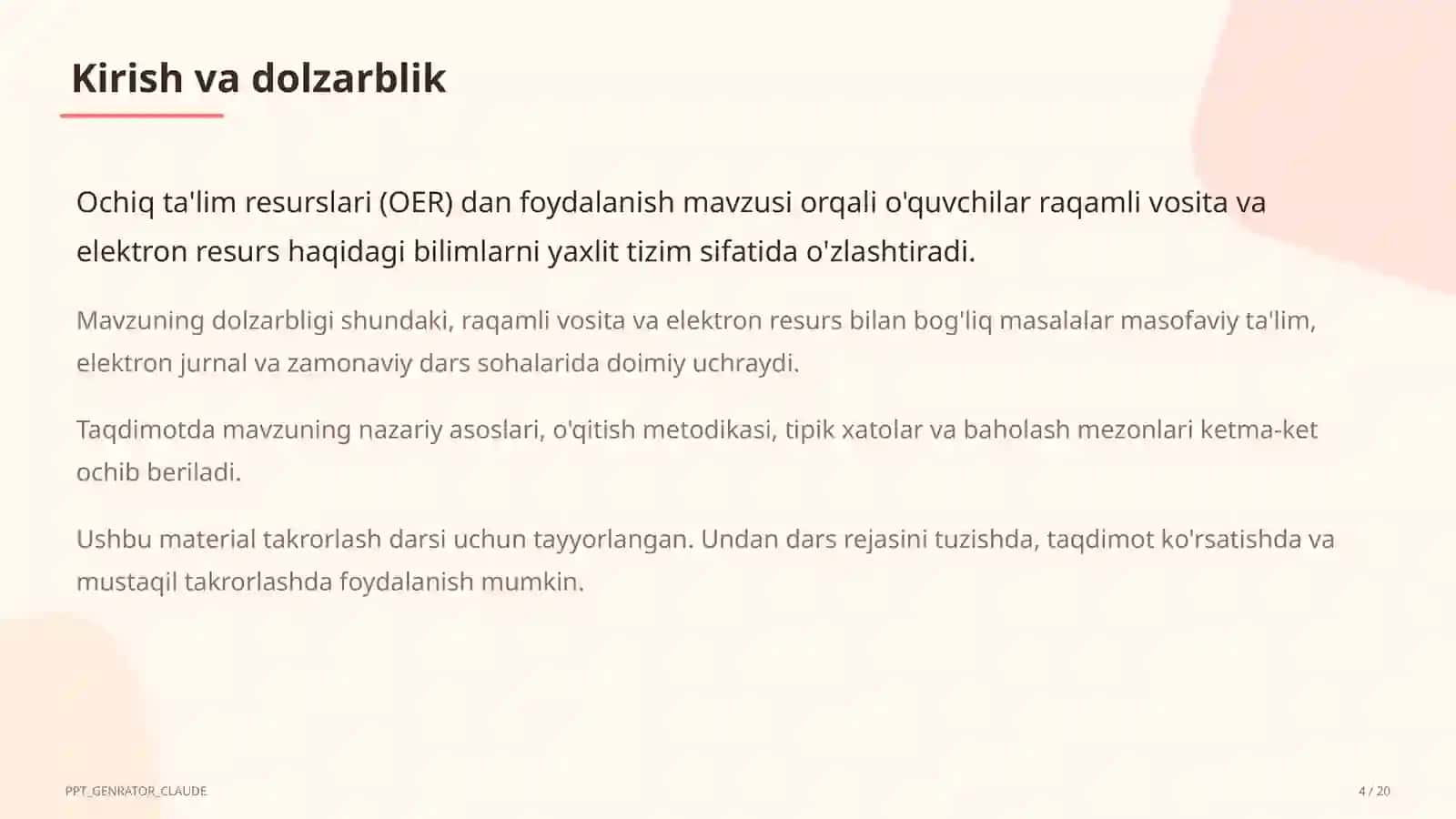 Ochiq ta'lim resurslari (OER) dan foydalanish 4