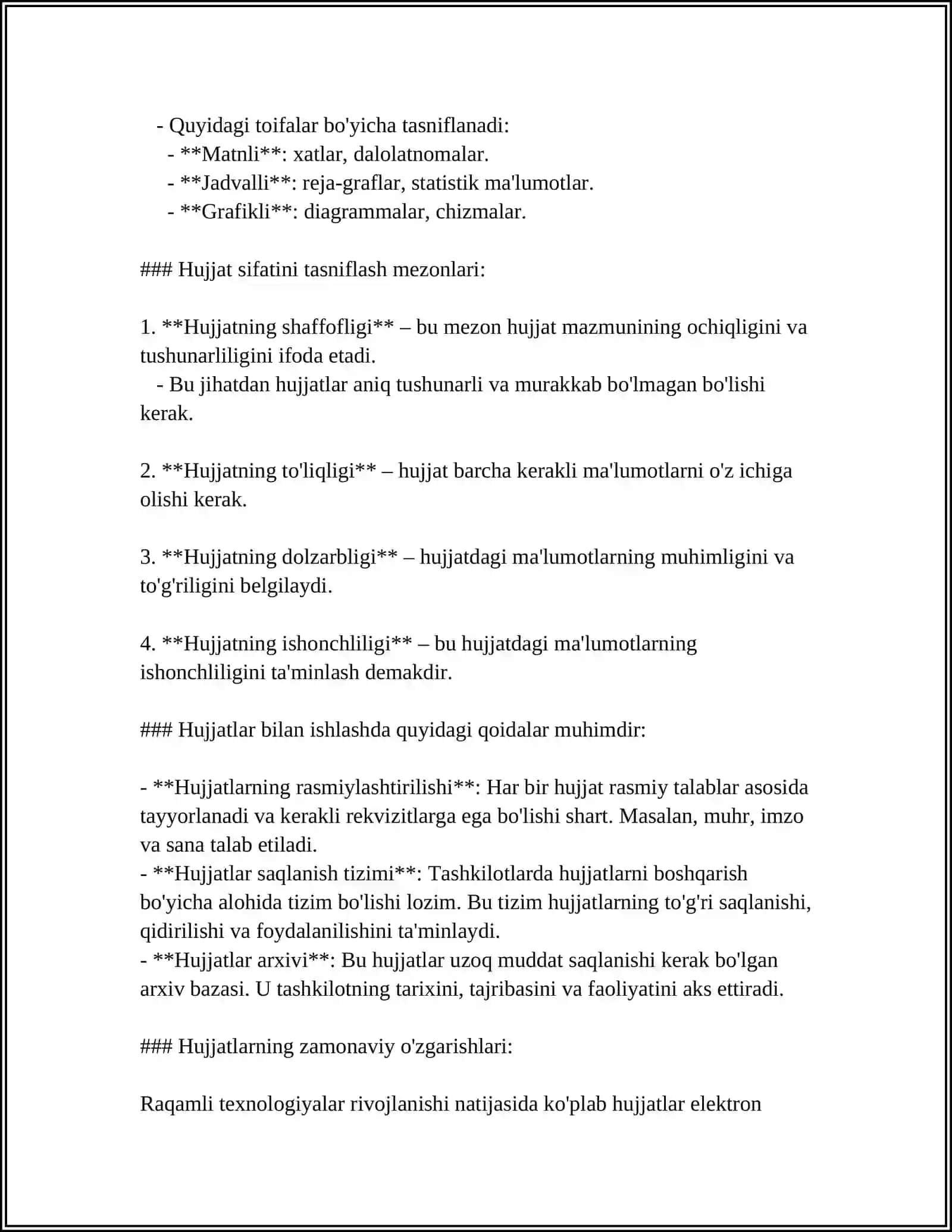 Hujjat turlari va xususiyatlar 4