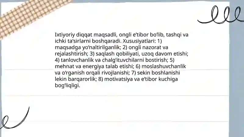 Diqqat turlari va uning xususiyatlari 4