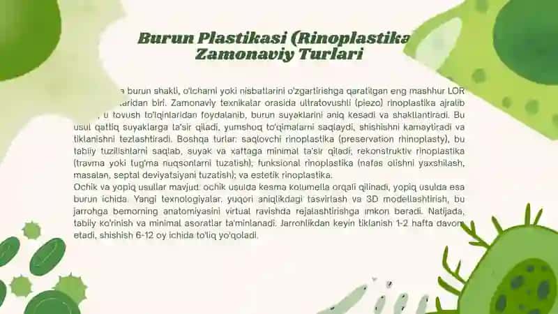 LOR'azolari plastikasizamonaviy amaliyot turlari. I-OR yotjismlaridabirinchi yordam 4