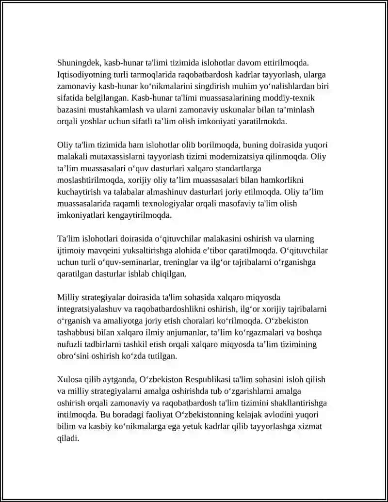 O‘zbekiston Respublikasidagi ta'lim sohasi rivoji va istiqbol imkoniyatlari 4