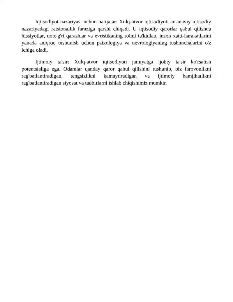 Xulq Atvor Iqtisodiyotidan Referat 20 Varoqli 4