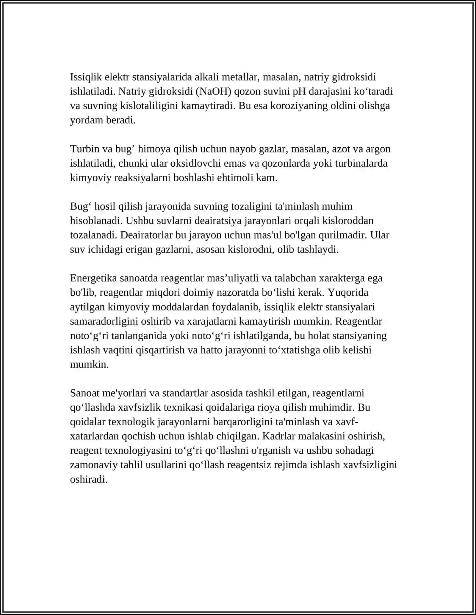 Issiqlik elektr stansiyalarida reagent xo‘jaligi 4