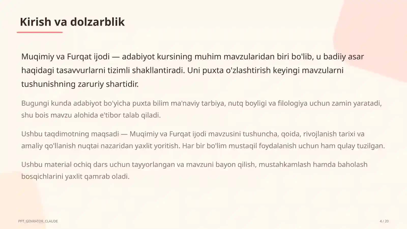 Muqimiy va Furqat ijodi (10-sinf) 4