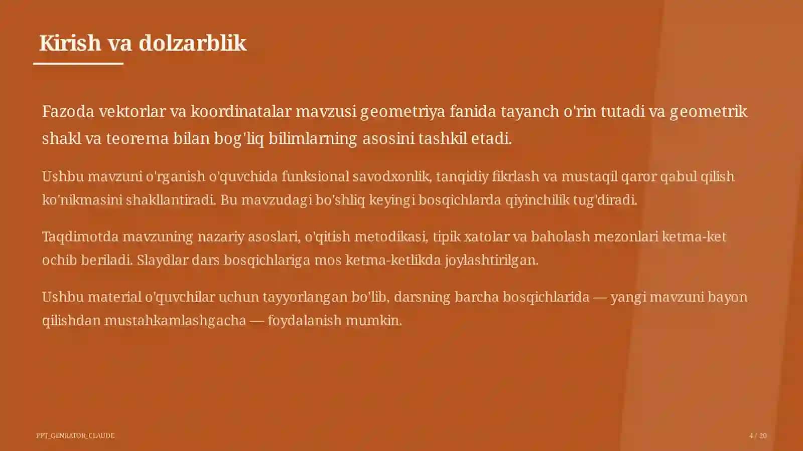 Fazoda vektorlar va koordinatalar (11-sinf) 4
