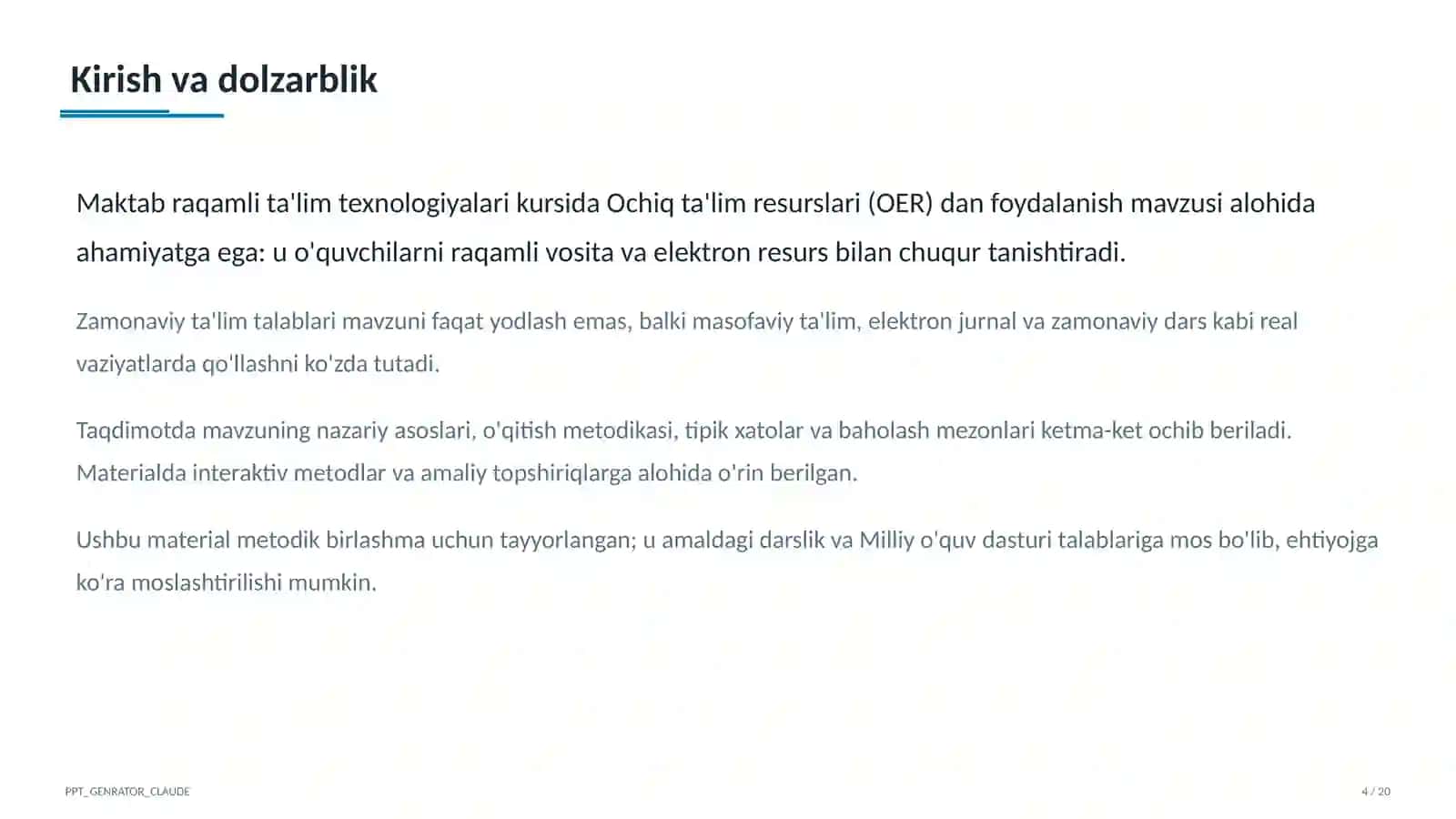 Ochiq ta'lim resurslari (OER) dan foydalanish 4