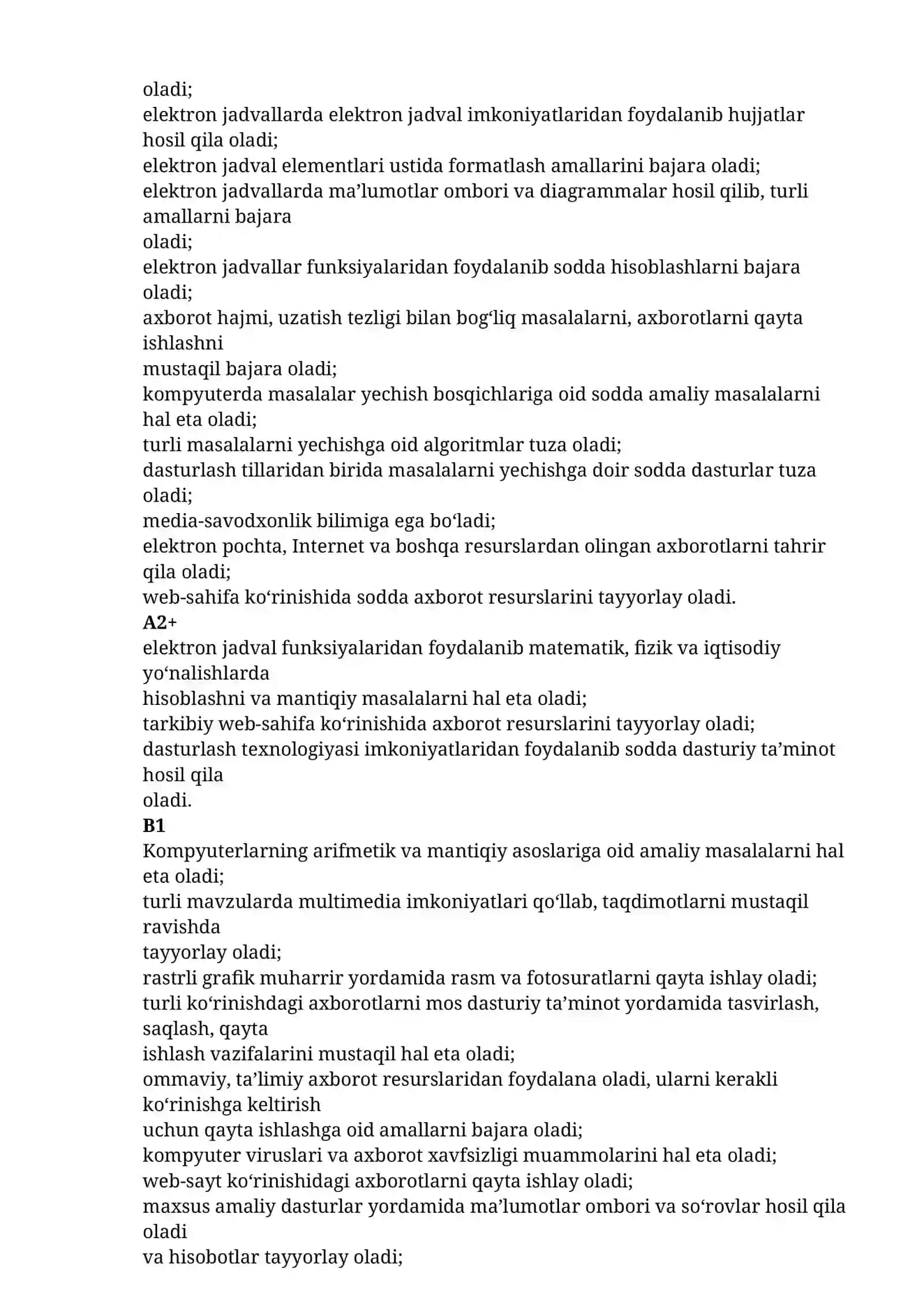 MALAKA TALABLARI - Informatika va axborot texnologiyalari fanini o‘rganish bosqichlari 4