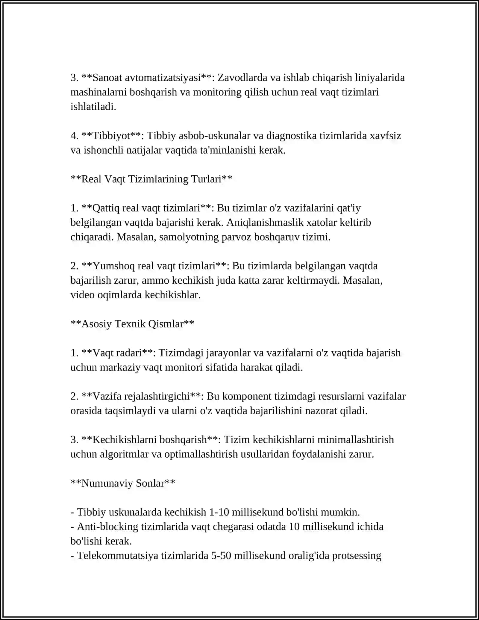 REAL VAQTTIZIMINI QURISH. REAL VAQT TIZIMLARINING ASOSIY QISMLARI 4