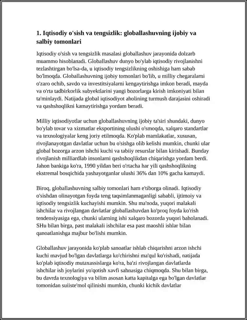 Iqtisodiy o'sish va tengsizlik: globallashuvning ijobiy va salbiy tomonlari 4