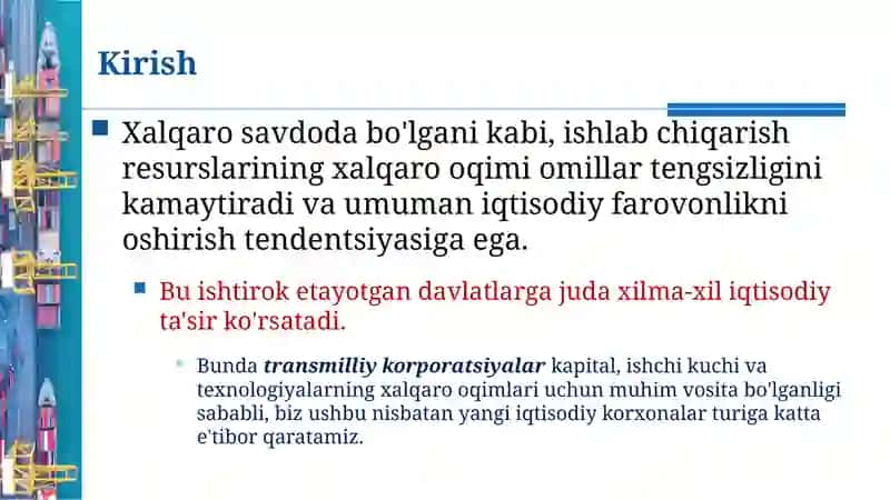 Xalqaroiqtisodiy munosabatlar.Xalqaro resurslar oqimi va  Transmilliy Korporatsiyalar 4