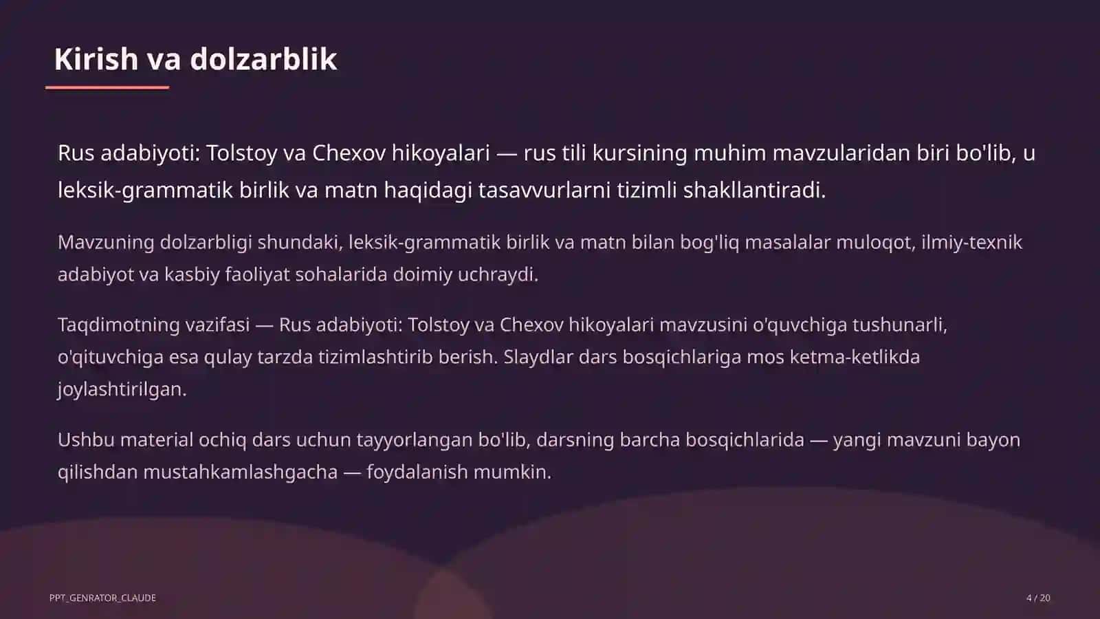 Rus adabiyoti: Tolstoy va Chexov hikoyalari (10-sinf) 4