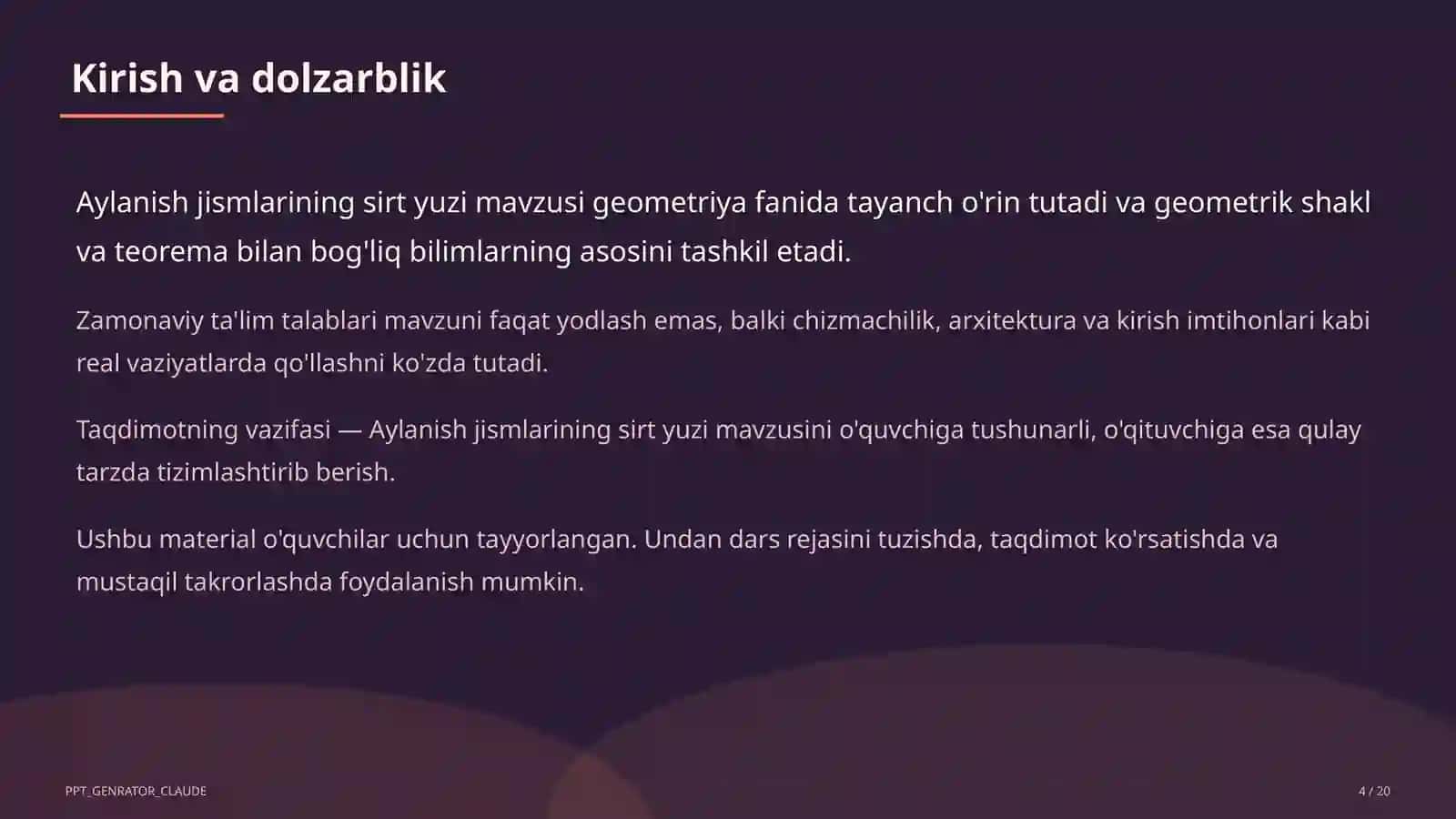 Aylanish jismlarining sirt yuzi (11-sinf) 4