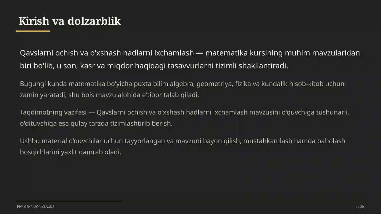 Qavslarni ochish va o'xshash hadlarni ixchamlash (6-sinf) 4