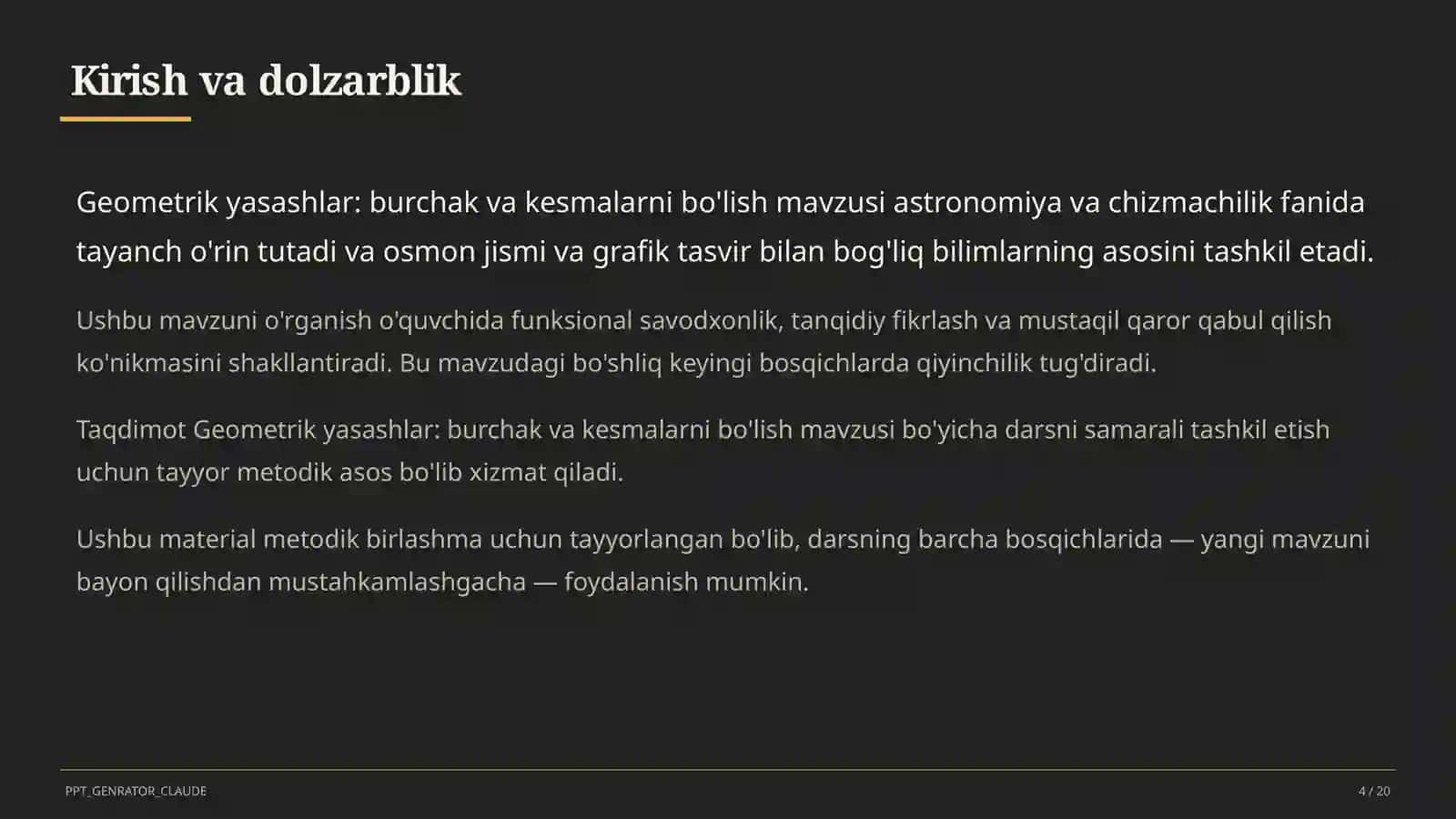 Geometrik yasashlar: burchak va kesmalarni bo'lish (8-sinf) 4