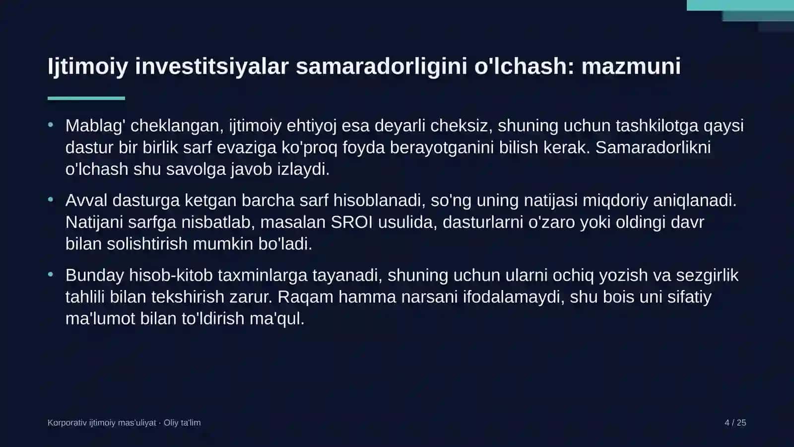 Korporativ Ijtimoiy Mas'uliyat · Oliy Ta'lim 4
