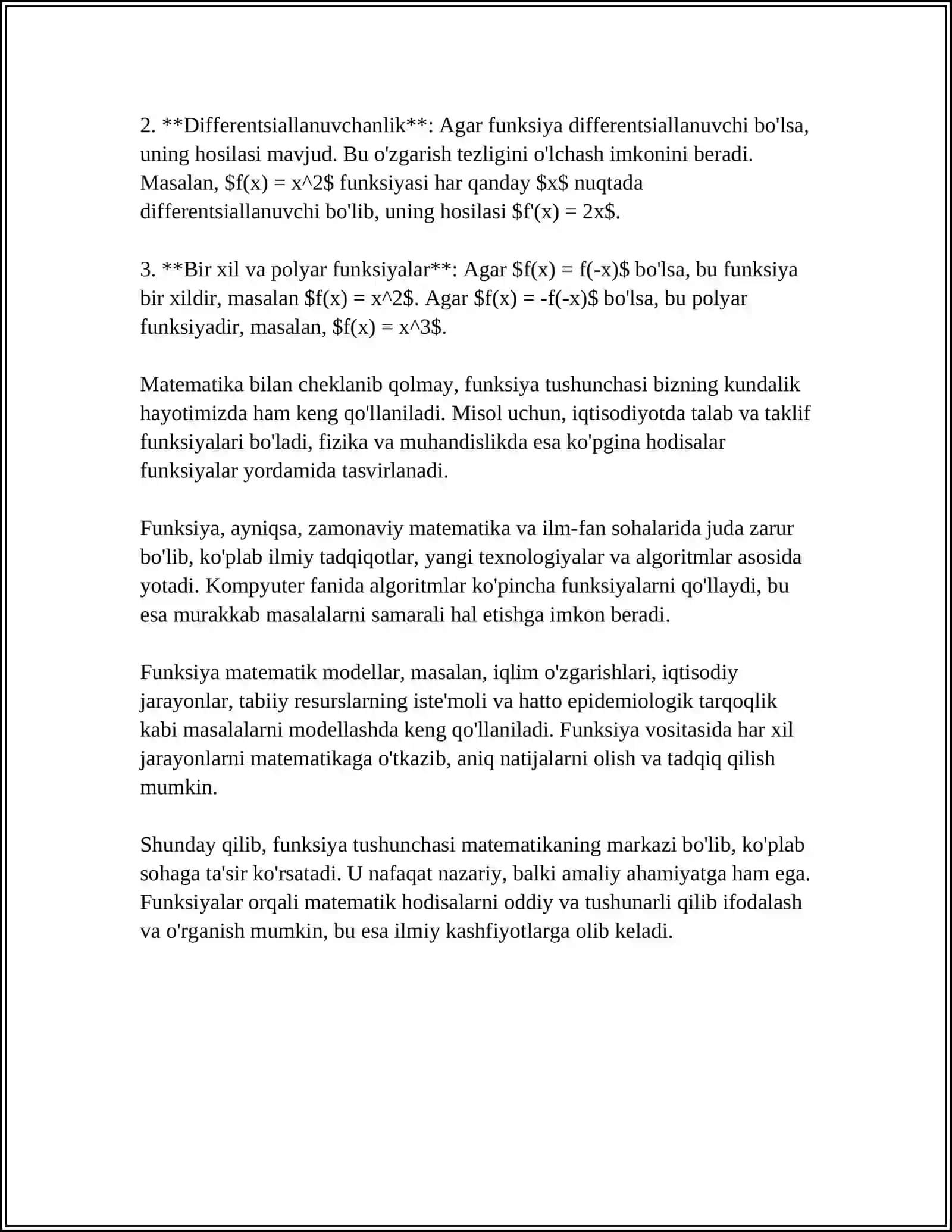 FUNKSIYA VA UNING XOSSALARI 4