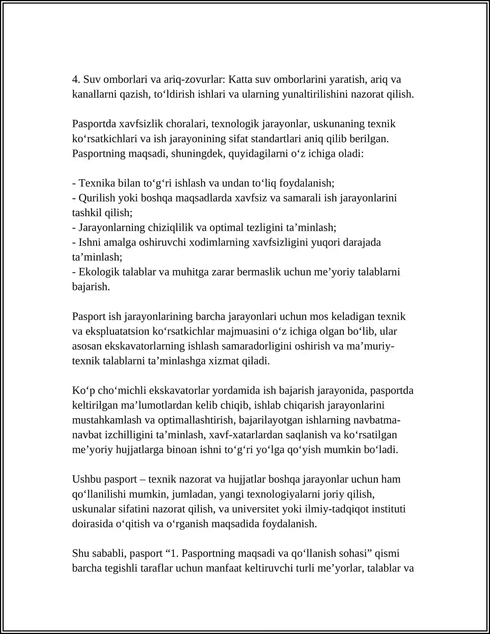 KOʻP CHOʻMICHLI EKSKOVATORLAR YORDAMIDA KOVLASH YUKLASH ISHLARI PASPORTLARI 4