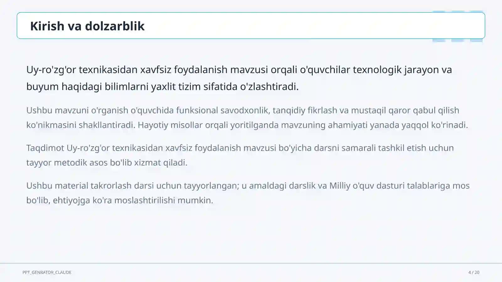Uy-ro'zg'or texnikasidan xavfsiz foydalanish (7-sinf) 4
