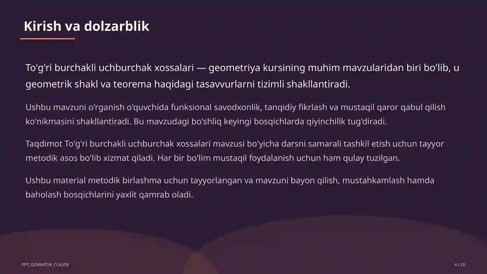 To'g'ri burchakli uchburchak xossalari (7-sinf) 4