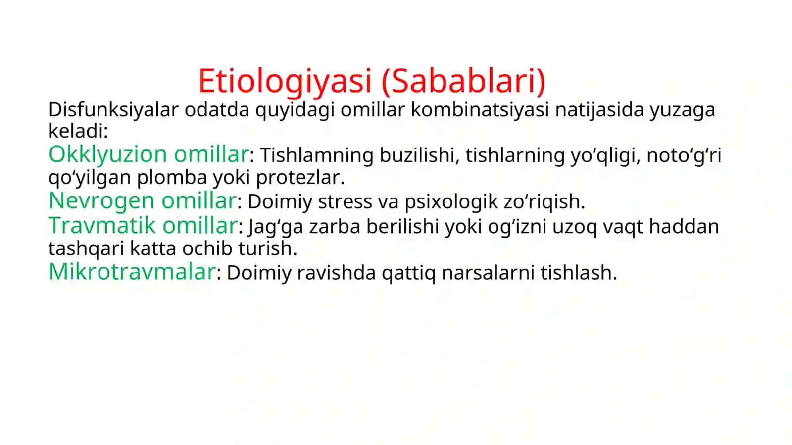 Disfunktsiyalarning xalqaro klassifikatsiyalari va etiologiyasi 4