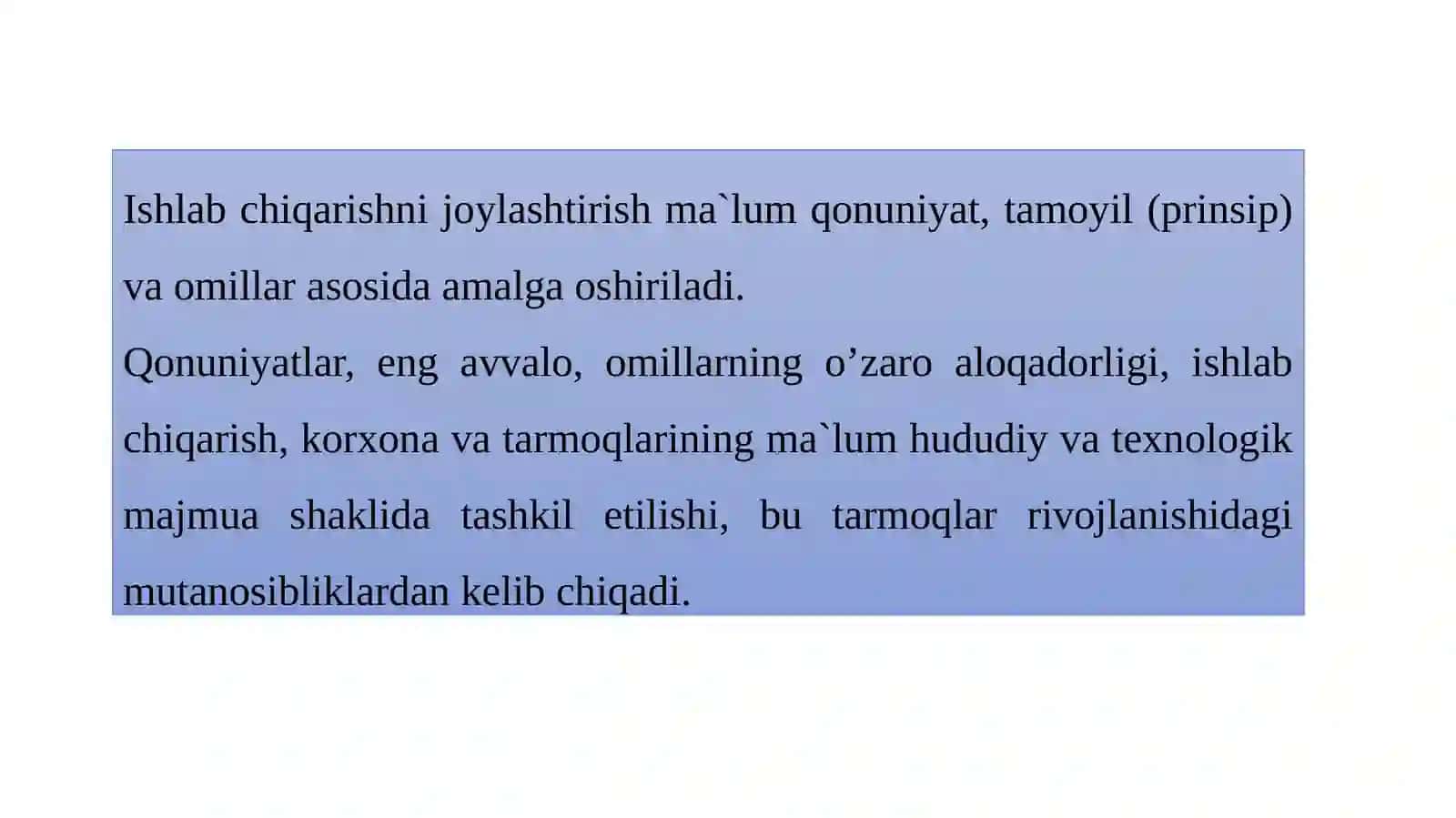 Ishlab  chiqarish  kuchlarini joylashtirish  qonuniyatlari 4