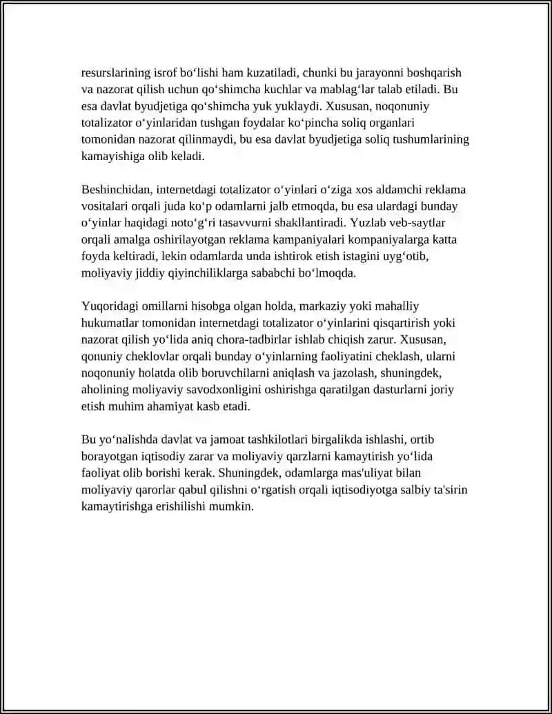 INTERNET TARMOGʻIDA TOTALIZATOR O'YINLARINING SALBIY OQIBATLARI VA UNI BARTARAF ETISH CHORALARI 4