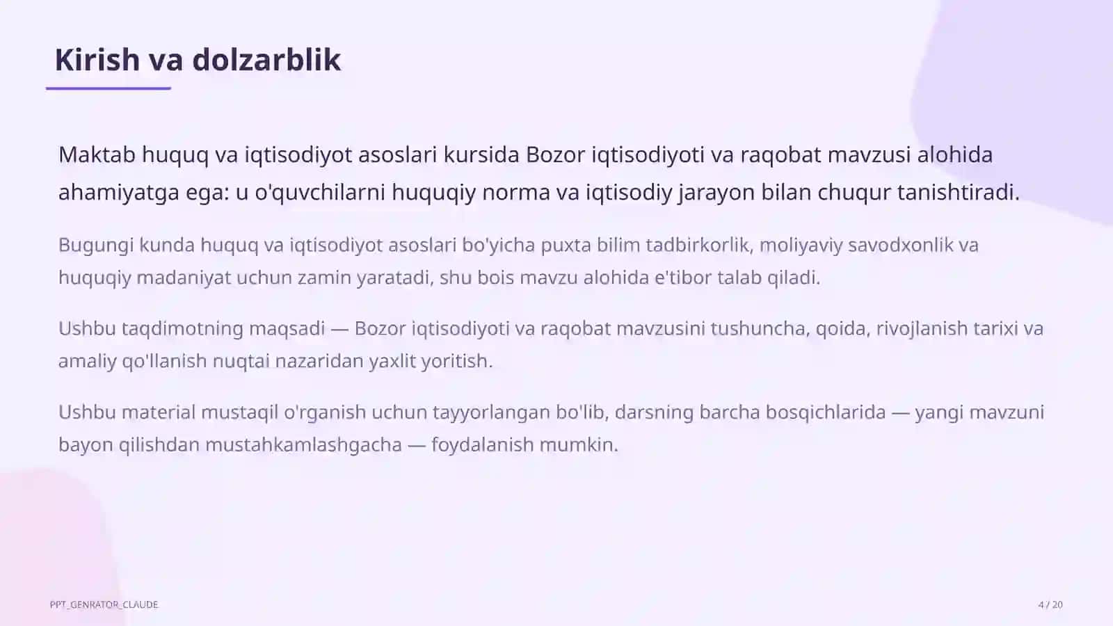Bozor iqtisodiyoti va raqobat (10-sinf) 4