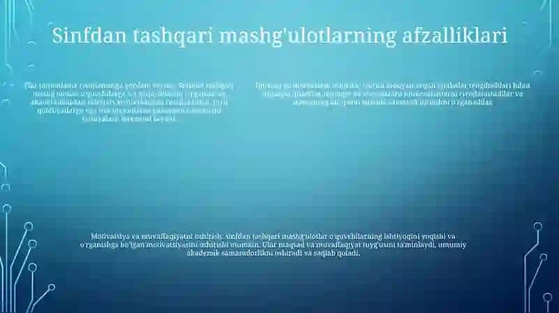 Sinfdan Tashqari MashgʻUlotlarning TaʼLim Tarbiya Jarayonida Tutgan OʻRni 4
