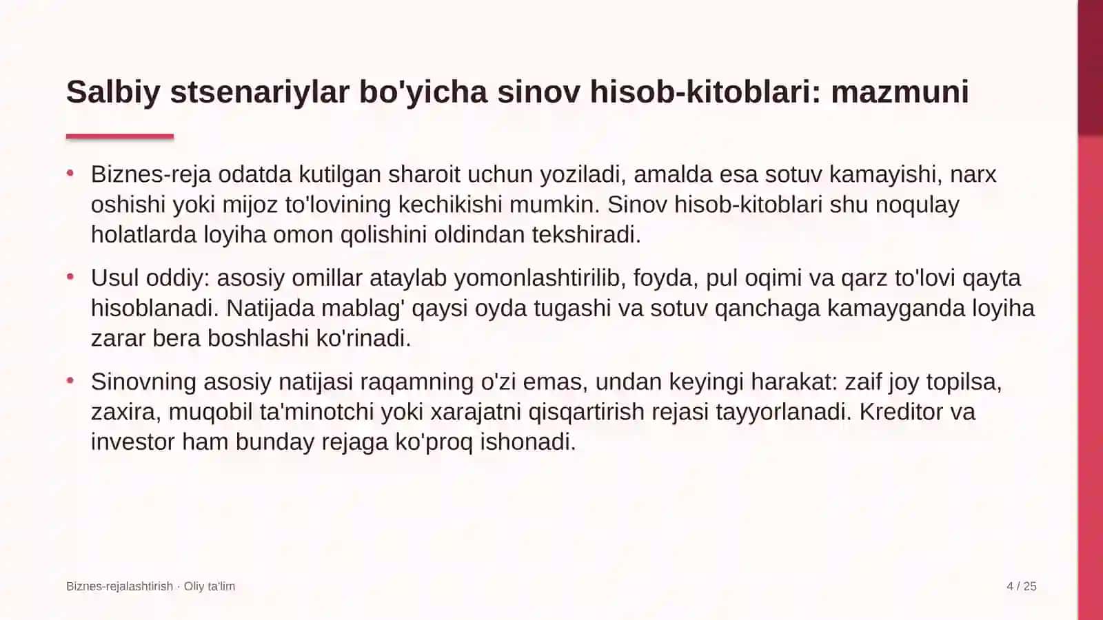 sport federatsiyalarida salbiy stsenariylar bo'yicha sinov hisob kitoblarini o'tkazish 3160 4
