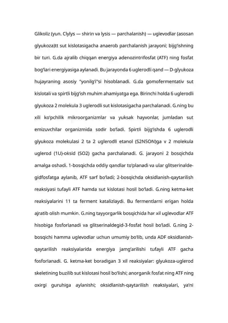 Glikoliz jarayoni va uning hujayra metobolizmidagi o‘rni 4