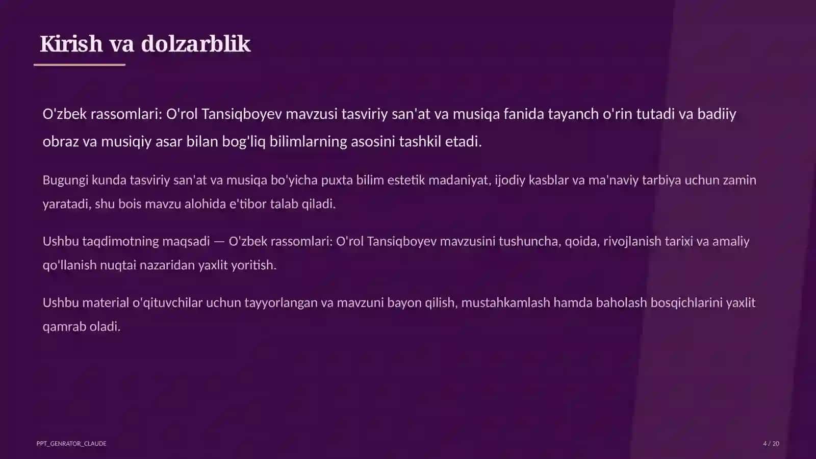 O'zbek rassomlari: O'rol Tansiqboyev (7-sinf) 4