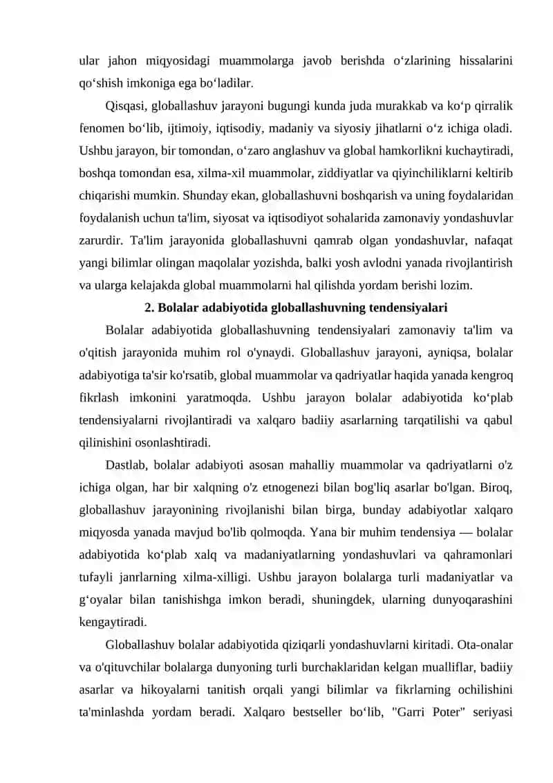 Globallashuvning asosiy xususiyatlari 4