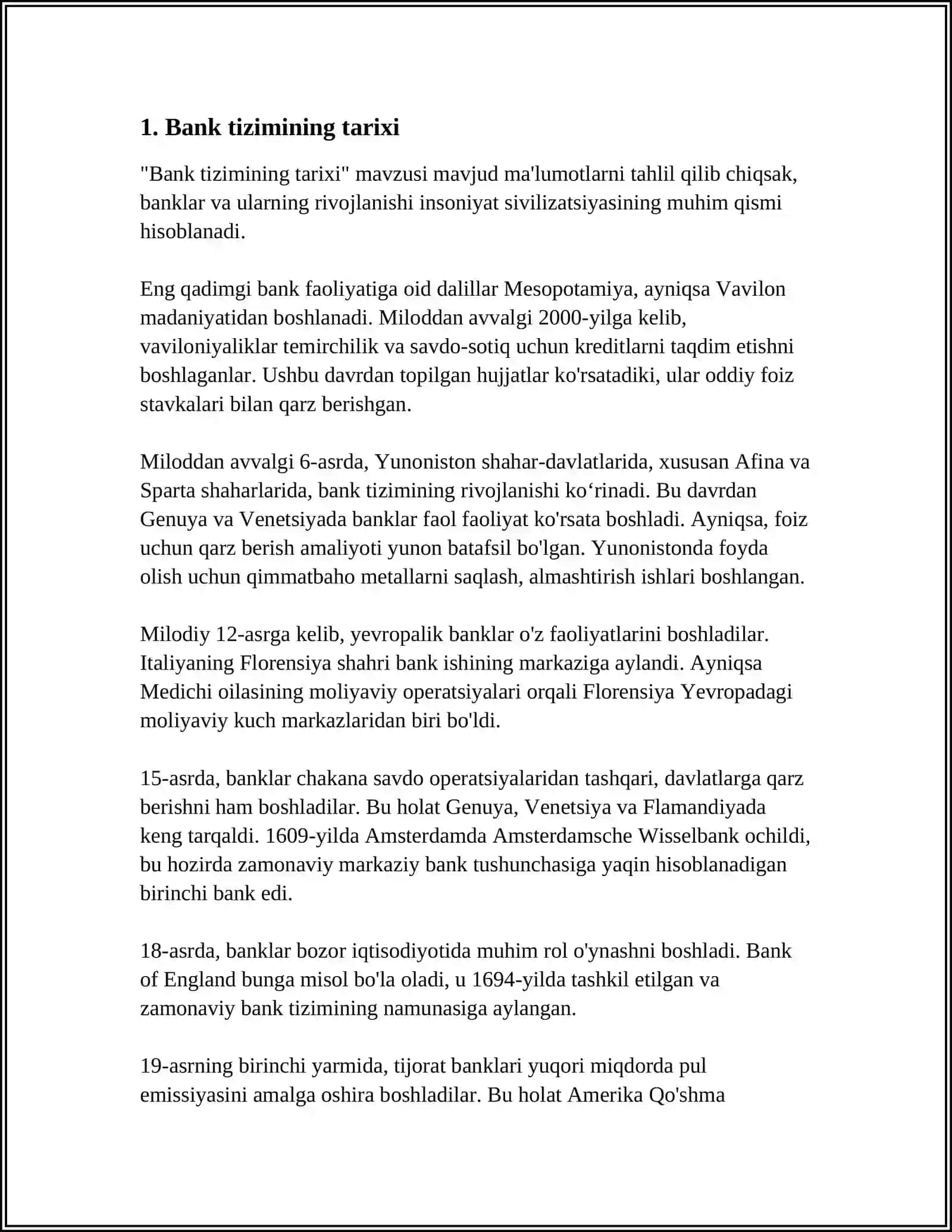 BANKNING PAYDO BO’LISHI, ZARURLIGI VA FUNKSIYALARI. BANK TURLARI 4