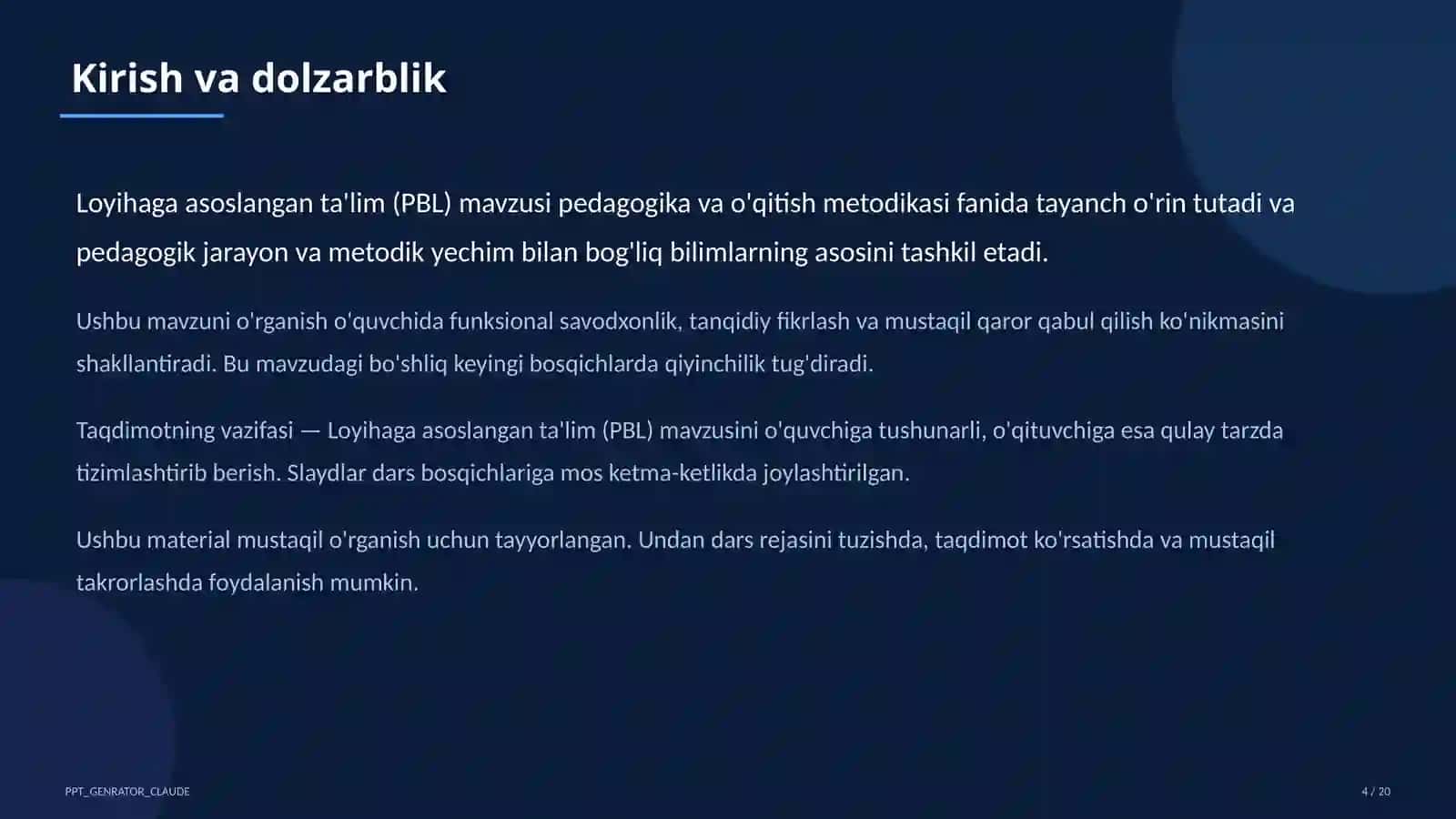 Loyihaga asoslangan ta'lim (PBL) 4