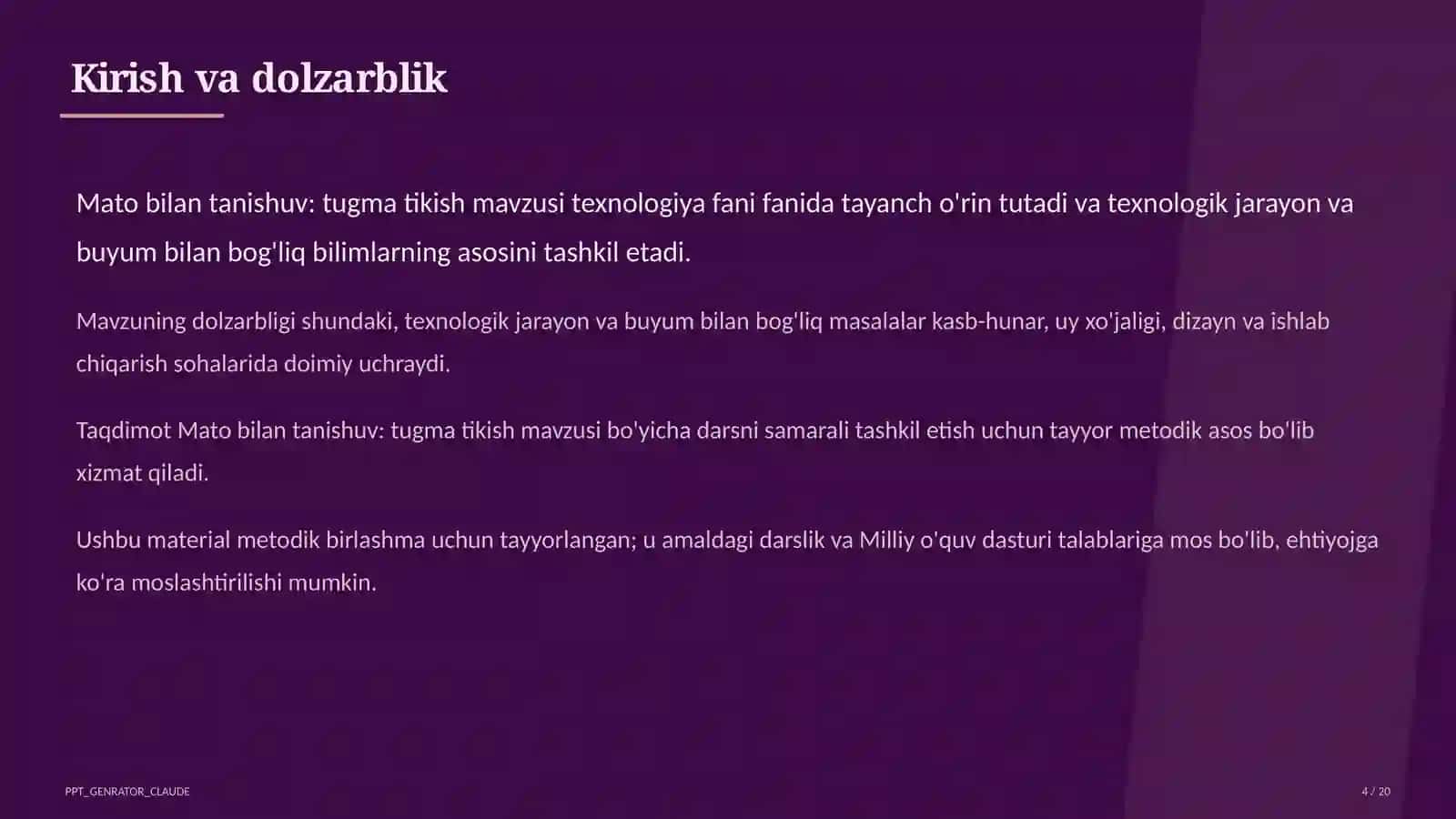 Mato bilan tanishuv: tugma tikish (2-sinf) 4